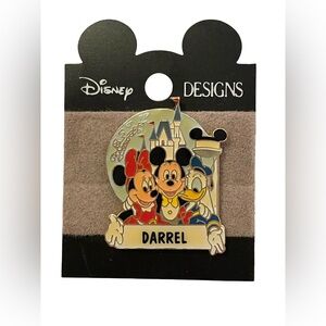 Disney Personalized 'DARREL’ Name Souvenir Lapel Pin w/Mickey, Minnie & Donald